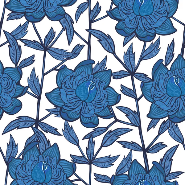 Nahtlose abstrakte Blumenmuster mit blauen Blumen für Textilien oder Innenarchitektur. gschel-Stil — Stockvektor