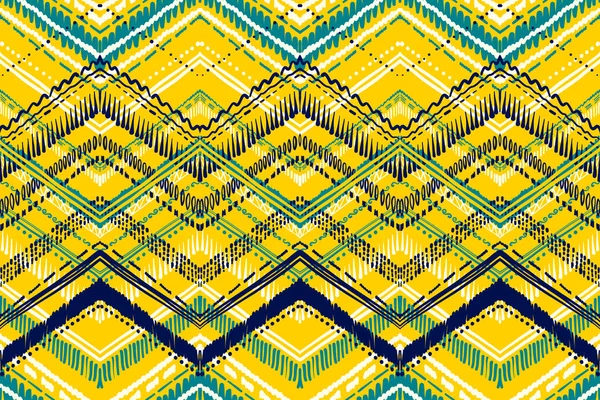 Abstrato padrão de tecido artesanal estilo Ikat e boho. Design étnico tradicional para roupas e fundo têxtil, tapete ou papel de parede — Vetor de Stock