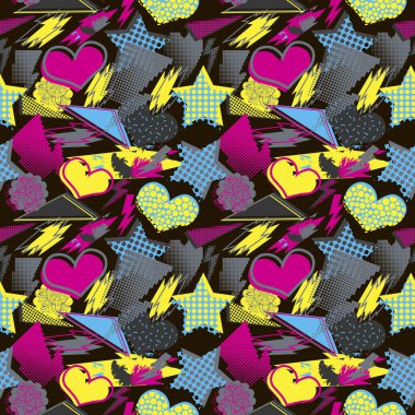 Kızlar, erkekler ve giysiler için soyut, kusursuz vektör deseni. Noktalı yaratıcı arka plan, geometrik figürler tekstil ve kumaş için komik duvar kağıtları. Moda tarzı. Renkli parlak