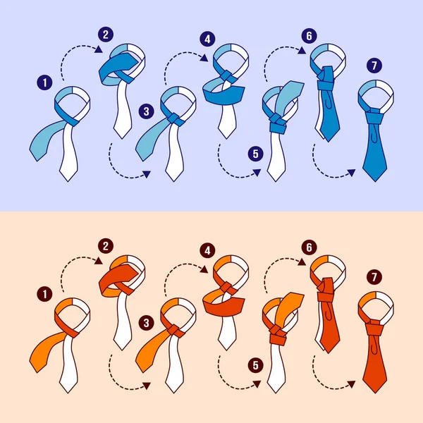 How to tie neckwear seven step tutorial illustration — Stock Vector