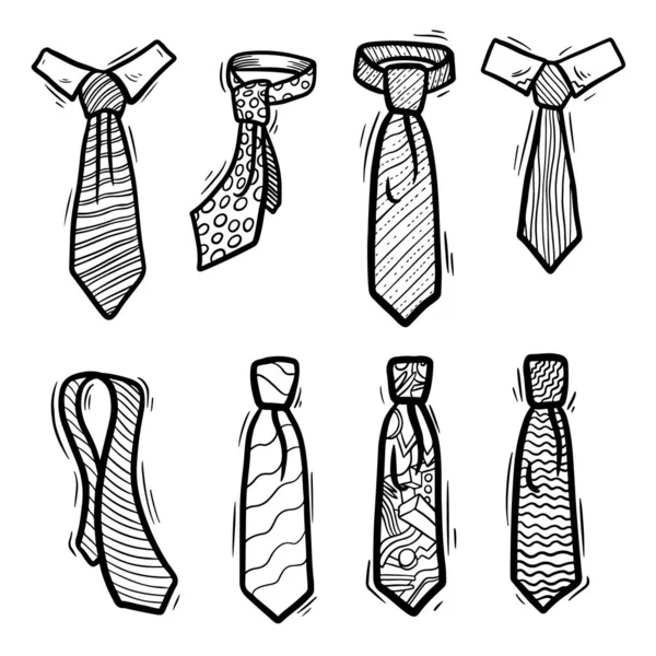 Eleganti cravatte disegnate a mano silhouette illustrazioni set — Vettoriale Stock