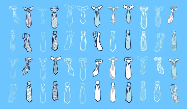 Trendy cravatte maschili disegnato a mano illustrazioni set — Vettoriale Stock