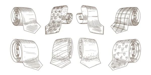 Handgetekende en geruite stropdassen illustraties set — Stockvector