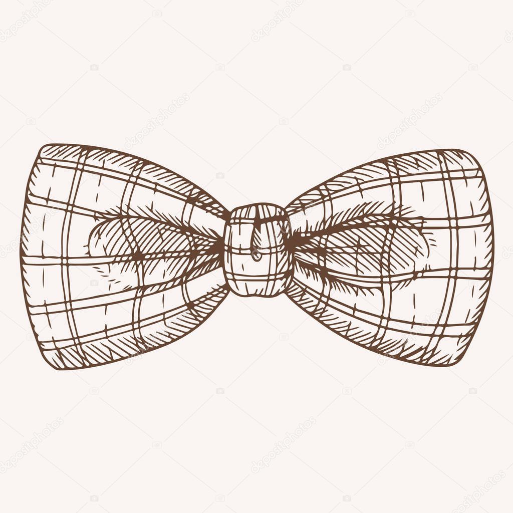 Classic retro checkered bow tie hand drawn illustration