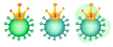 Coronavirus, virus cells in crowns cartoon illustrations set clipart