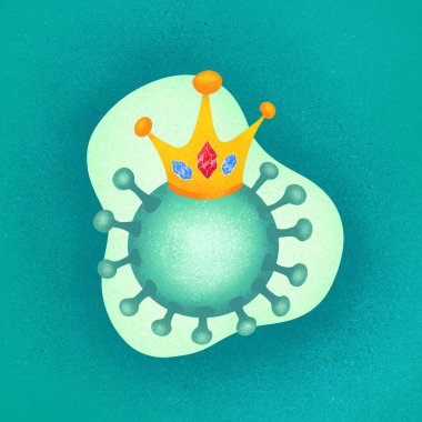 Coronavirus hücresi altın kaplama karikatür çizimi