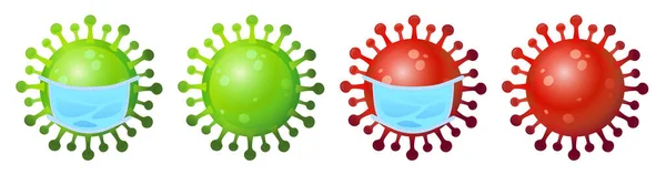 Coronavirus σε ιατρική μάσκα επίπεδη εικονογράφηση σετ — Διανυσματικό Αρχείο