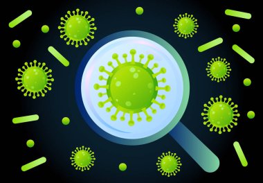 Büyüteç düz illüstrasyon altında Coronavirus teşhisi