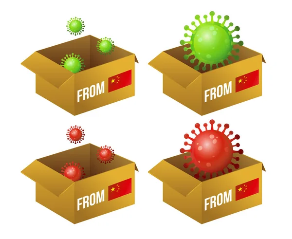 Paczki zakażone koronawirusem z Chin płaskie ilustracje zestaw — Zdjęcie stockowe