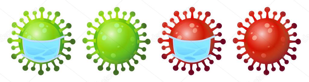 Coronavirus in medical mask flat illustrations set
