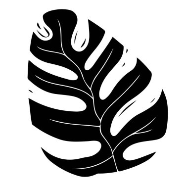 Egzotik palmiye yaprağı siyah monokrom silüeti çizimi