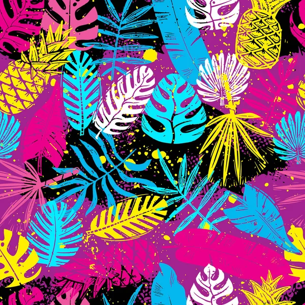Dzsungel lombozat kaotikus kézzel rajzolt varrat nélküli minta — Stock Vector