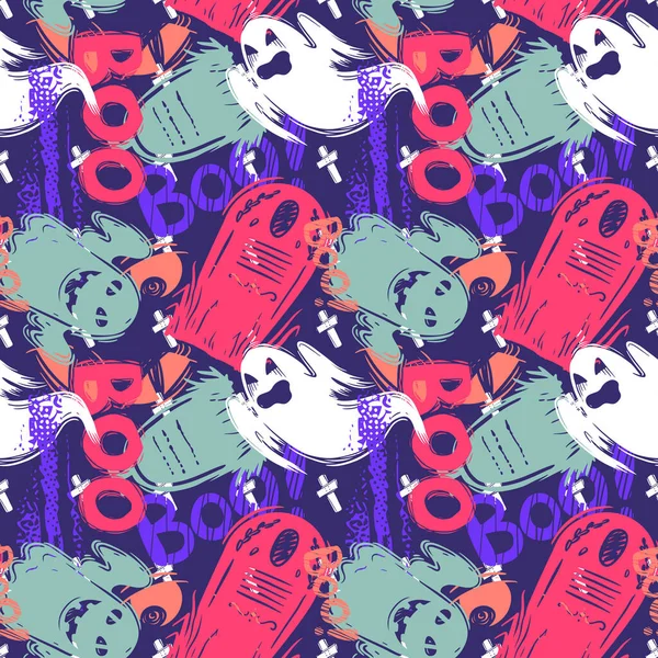 Abstrakte nahtlose Halloween-Muster für Mädchen, Jungen, Kleidung. Kreativer Hintergrund mit Punkten, geometrischen Figuren lustige Tapeten für Textilien und Stoff. Mode-Stil. Bunt leuchtend — Stockfoto