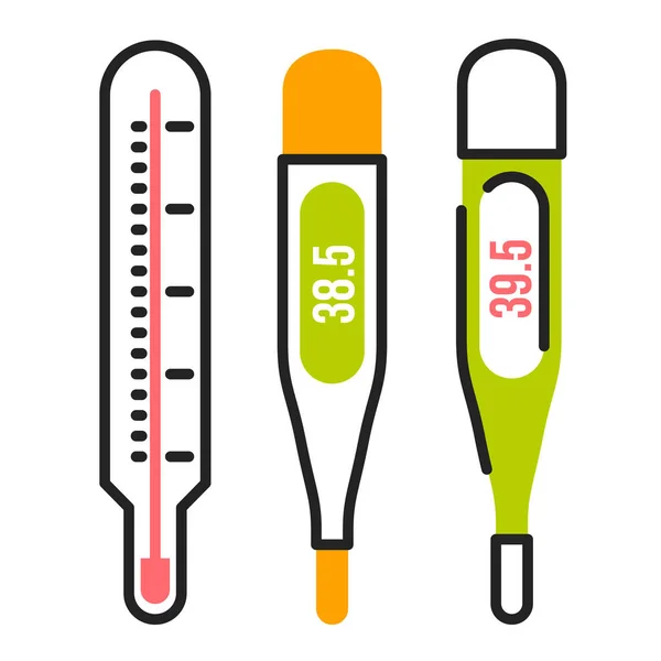 Medical mercury and electronic thermometers flat illustration — Stock Vector