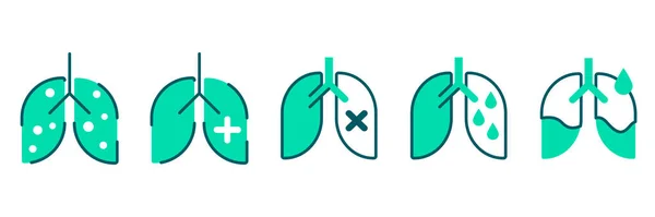 Pneumonia, inflamação pulmonar humana, progressão do coronavírus ilustração plana —  Vetores de Stock