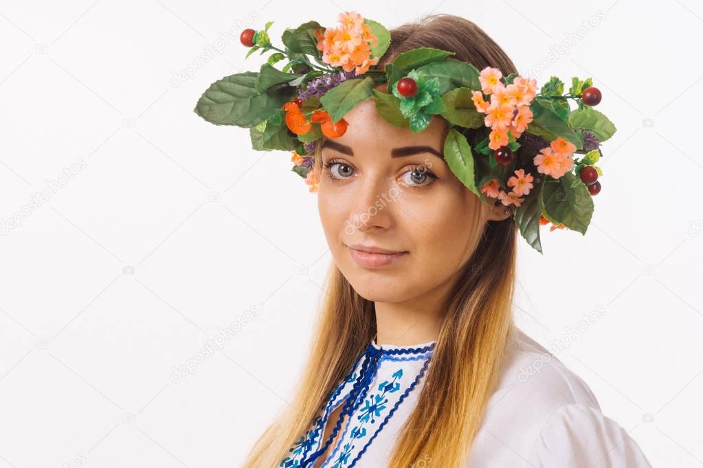 beautiful blonde girl in national costume. Belarus