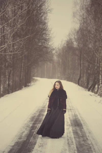 Retrato de invierno de una chica con el pelo largo — Foto de Stock