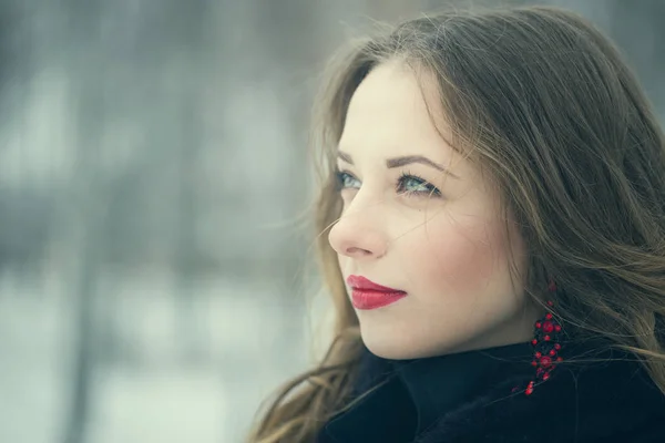 Winter portret van een meisje met lang haar — Stockfoto