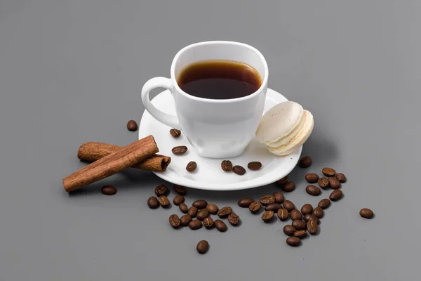 White cup of coffee on a gray background — Stock Photo, Image