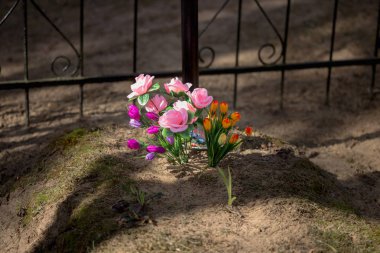 Haçlar ve tatil Radonitsa arifesinde mezarlığındaki mezar.