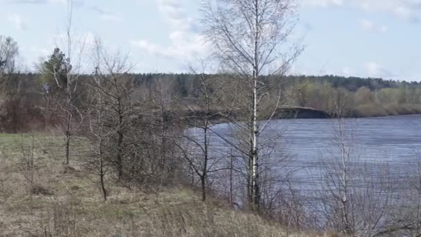 Upływ czasu. Chmury są uruchomione przez rzekę. — Wideo stockowe