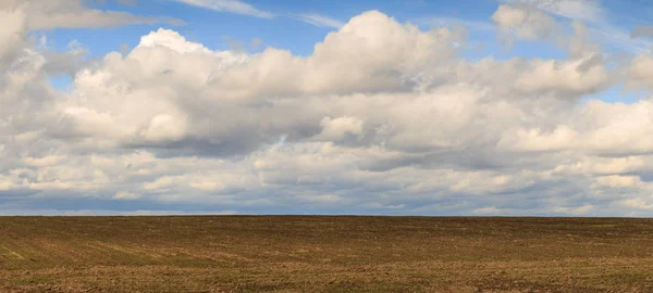 春の雲と青空のフィールド — ストック写真