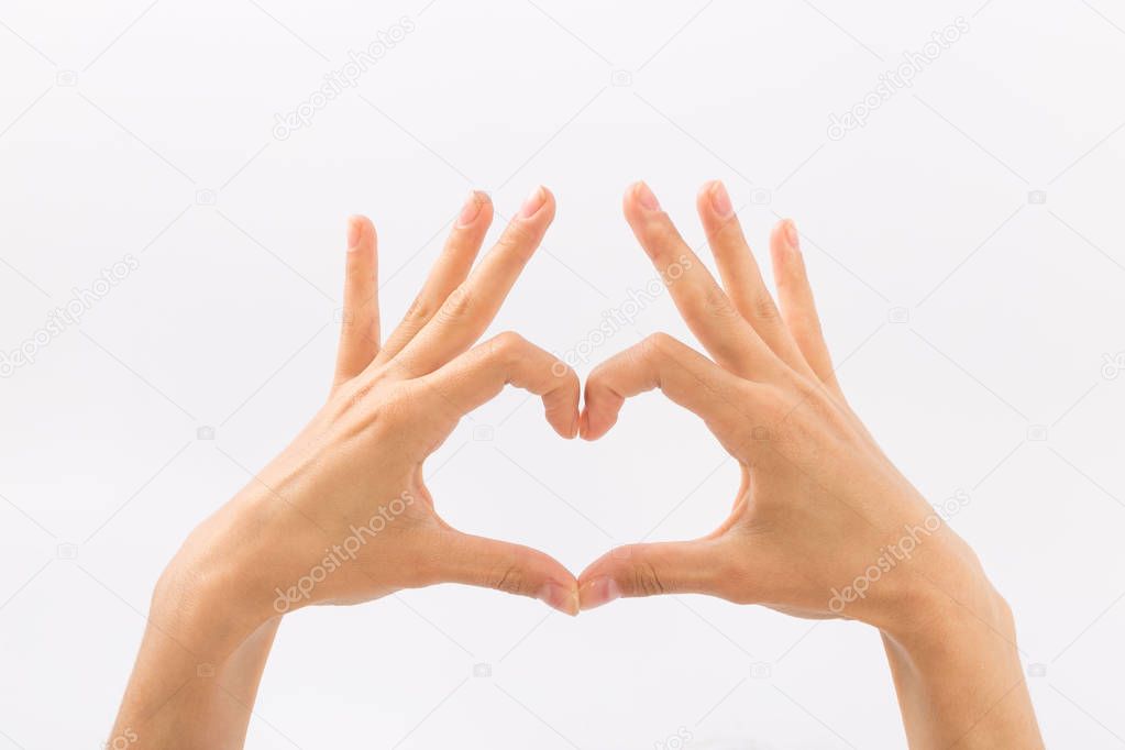 Female hands on a white background. Gestures