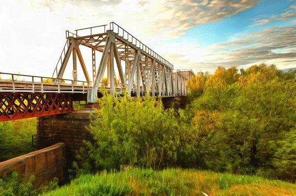 Un icónico puente ferroviario de armadura metálica antigua —  Fotos de Stock