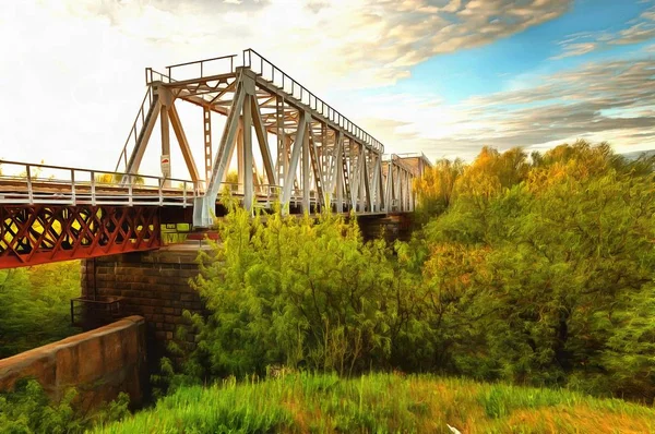 Bir ikonik Metal Truss demiryolu Köprüsü