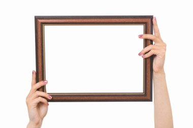 Beyaz bir arka plan üzerinde erkek çerçevede eller