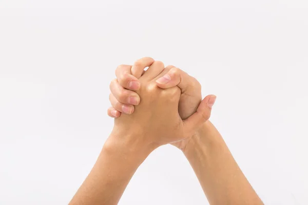 Mani femminili su sfondo bianco. Gesti — Foto Stock