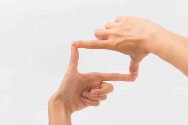 Female hands on a white background. Gestures — Stock Photo, Image