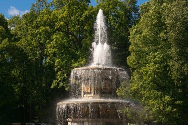 St. Petersburg, Rusya - 28 Haziran 2017: Peterhof Petersburg St Petersburg pınarlarına çağlayan.