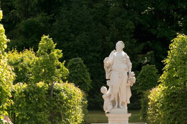 St. Petersburg, Rusya Federasyonu - 28 Haziran 2017: beyaz heykeller Petersburg Peterhof Parkı içinde.
