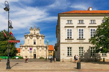 Varşova, Polonya - 2 Ağustos 2017: Mimarlık ve Varşova 'da Yeni Dünya.