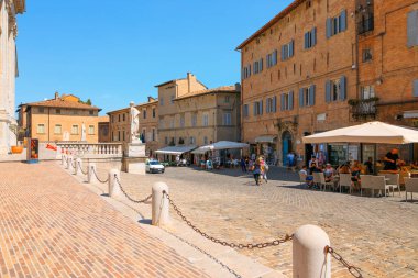 Urbino, Italy - August 9, 2017: Chiesa di San Domenico. Piazza Rinascimento.