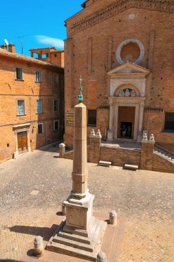 Urbino, Italy - August 9, 2017: Chiesa di San Domenico. Piazza Rinascimento.