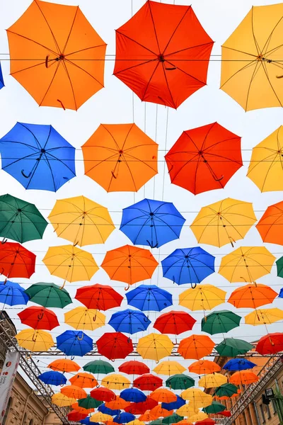 Petersburg, Russia - June 30, 2017: alley of colored umbrellas. — Stock Photo, Image