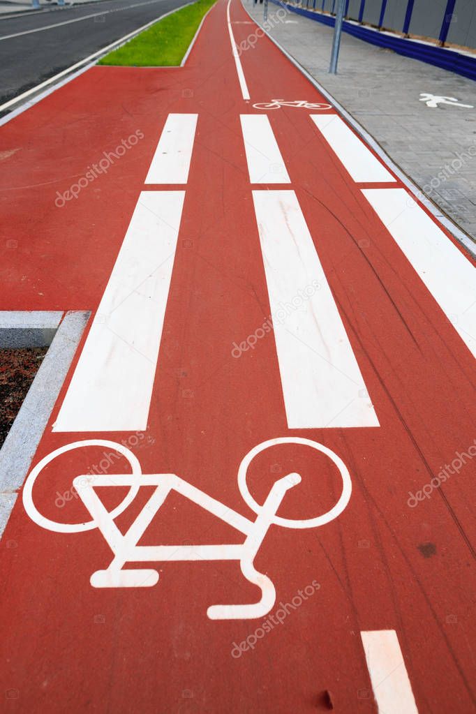 red bike path in St. Petersburg near the stadium.