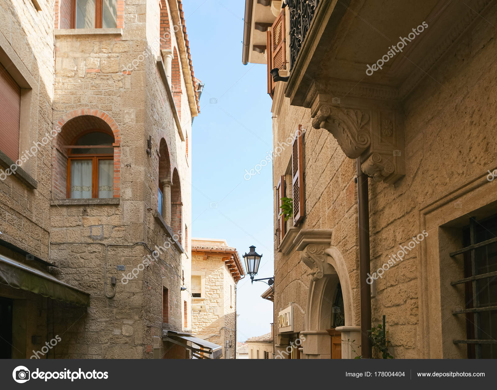San marino, San Marino - July 10, 2017: design of a stone house with ... San marino, San Marino - July 10, 2017: design of a stone house with ...