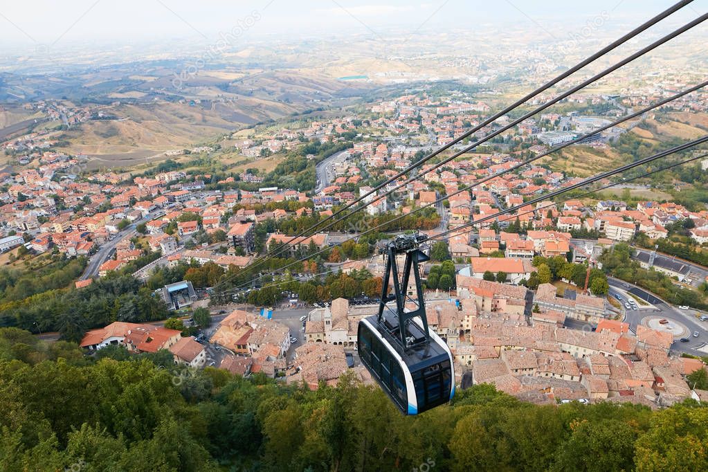 Cable car in San Marino. View from above.