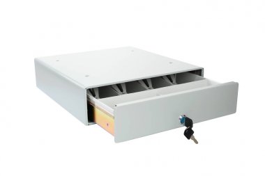 Beyaz arka plan üzerinde para için metal kutu.