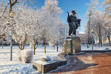 Gomel, Belarus - 24 Ocak 2018: Cyril Turovsky Meydanı Lenin meydanında.