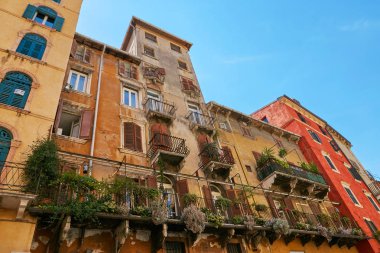 Verona, İtalya - 17 Ağustos 2017: Verona sokak binada güzel cephe.