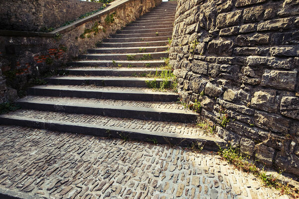 Bergamo, Italy. Stone staircase ancient pedestrian with a turn