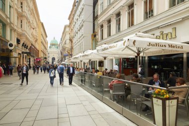 Vienna, Avusturya - 15 Nisan 2018: bir taksi şoförü bir at arabası ile iki at nalı içinde turistler şehre sürücüler.