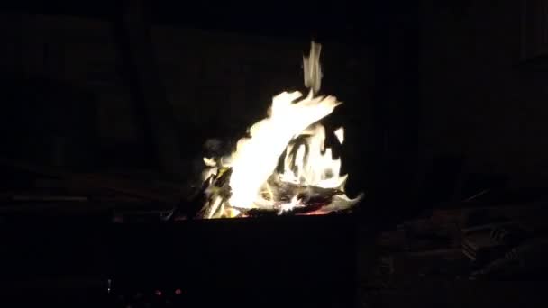 Llama Del Fuego Está Abierta Fuego Arde Por Noche — Vídeos de Stock