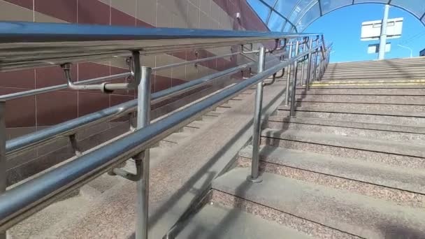 Underground Pedestrian Crossing Barrier Free Environment Metal Railing — Stock Video