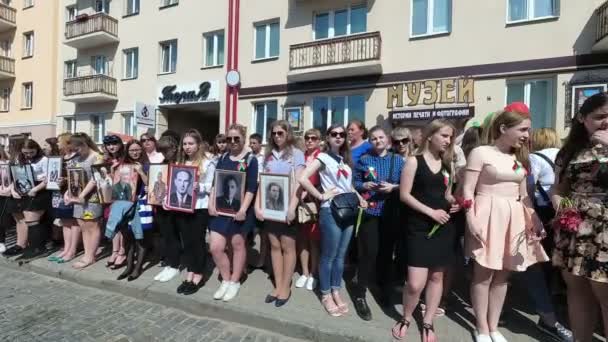 Homel Wit Rusland Mei 2018 Feestelijke Stoet Van Mensen Victory — Stockvideo