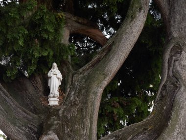 Eski kasaba Arkua Petrark, İtalya 'da Aziz Mary' nin heykeli